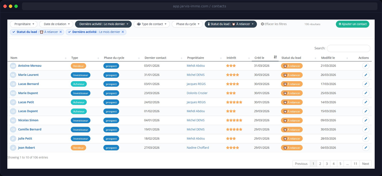Logiciel CRM immobilier — gestion des contacts et leads